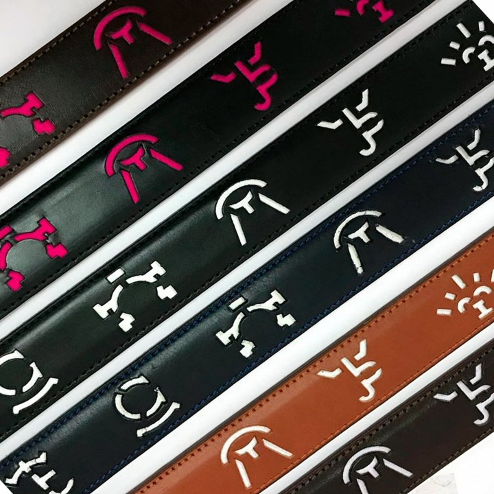 Leather bullfighting belt with engraved bull ranch brands – view 3