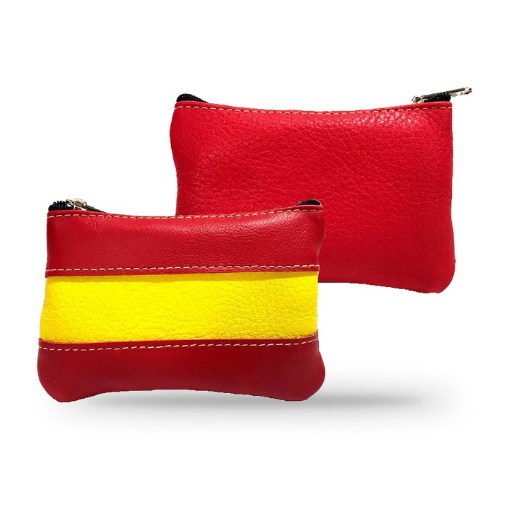 Porta-moedas em pele com bandeira de Espanha e verso vermelho – vista 2