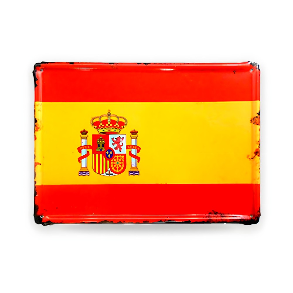 Aimant Décoratif Drapeau Espagne Avec Taureau - Dimensions 80x55 Mm, épaisseur 1 Mm, Laminé Brillant - 12