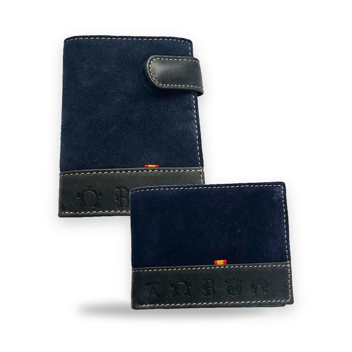 Cartera de ante con bandera de España y hierros ganaderos