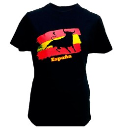 T-shirt nera con toro e bandiera spagnola per adulto