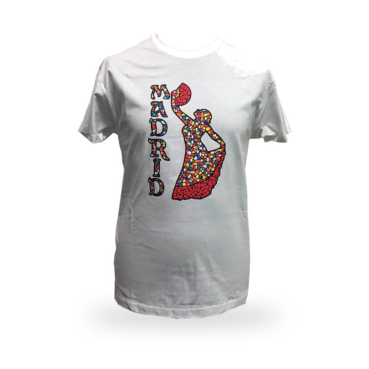 T-shirt bailaora de flamenco com leque em mosaico para adulto