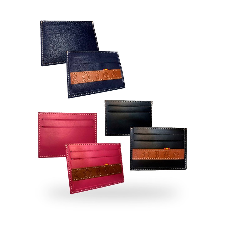 Porte-cartes en cuir aux fers d'élevages taurins