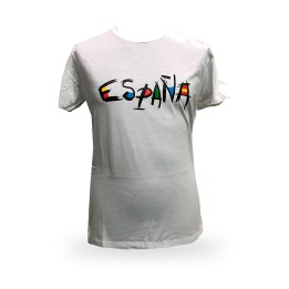 T-shirt bianca da adulto con la parola España e la bandiera