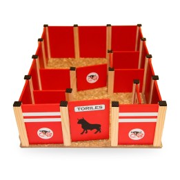 Toriles giocattolo in legno rosso per rinchiudere i tori