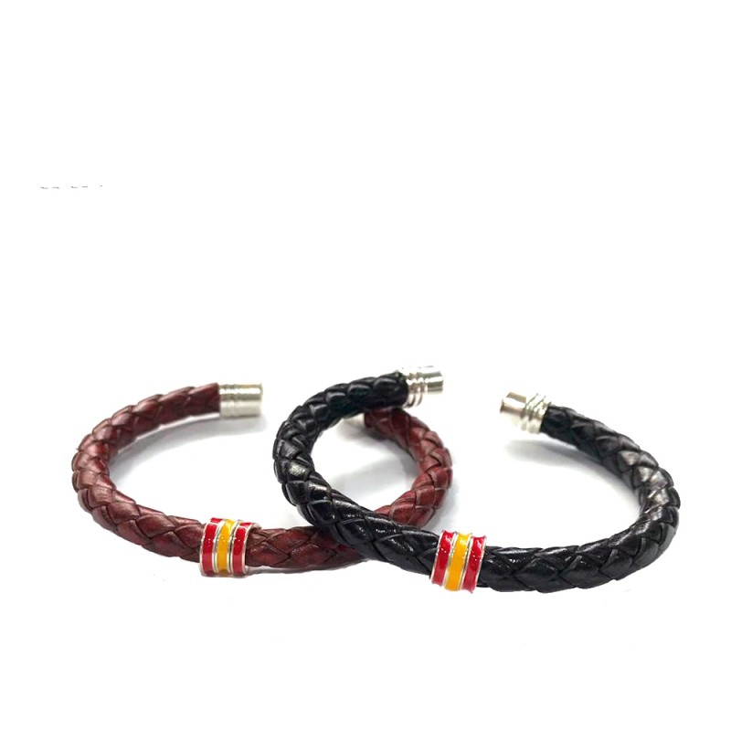 Pulsera de Cuero Bandera de España en Cordones