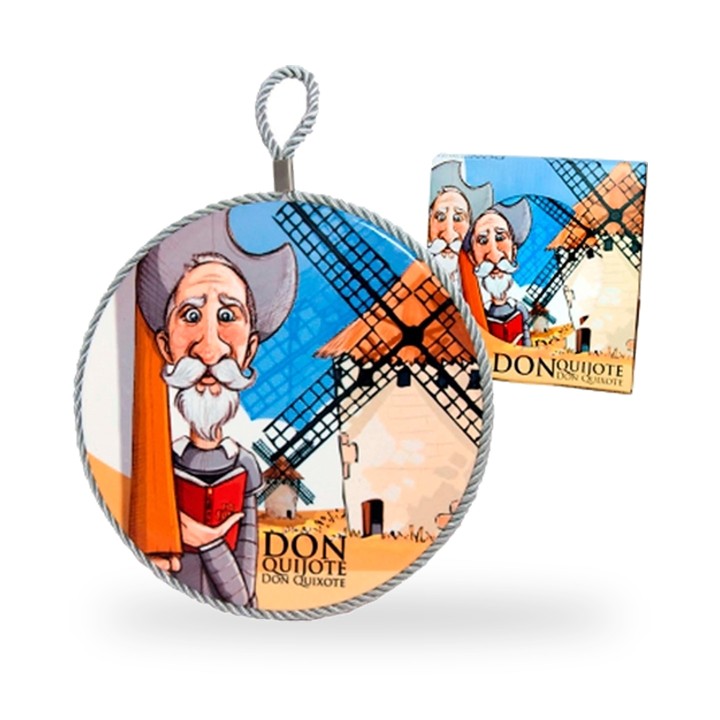 Runder Topfuntersetzer aus Keramik mit Don Quijote, 19 cm