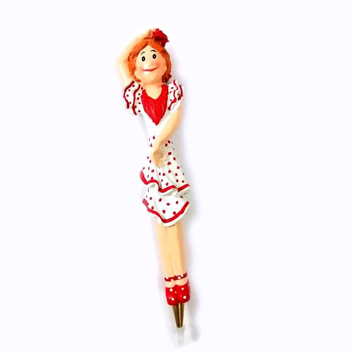 Penna 3D Flamenca in resina con abito a pois – vista 2