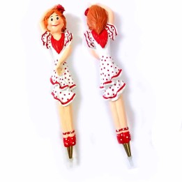 Esferográfica 3D Flamenca em resina com vestido de bolinhas