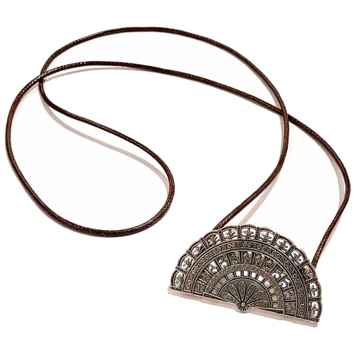 Fächerhalter aus versilbertem Metall mit Lederband – Ansicht 2