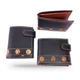 Portefeuille homme en cuir marron à médaillons de fers d'élevage – vue 2