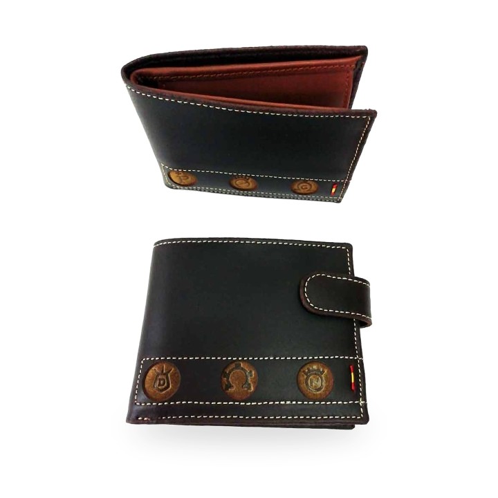 Braune Lederbrieftasche mit Brandzeichen in Medaillons – Ansicht 3