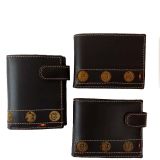 Portefeuille homme en cuir marron à médaillons de fers d'élevage