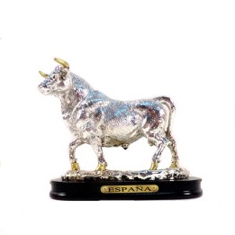 Statuetta di toro da combattimento España in resina su piedistallo