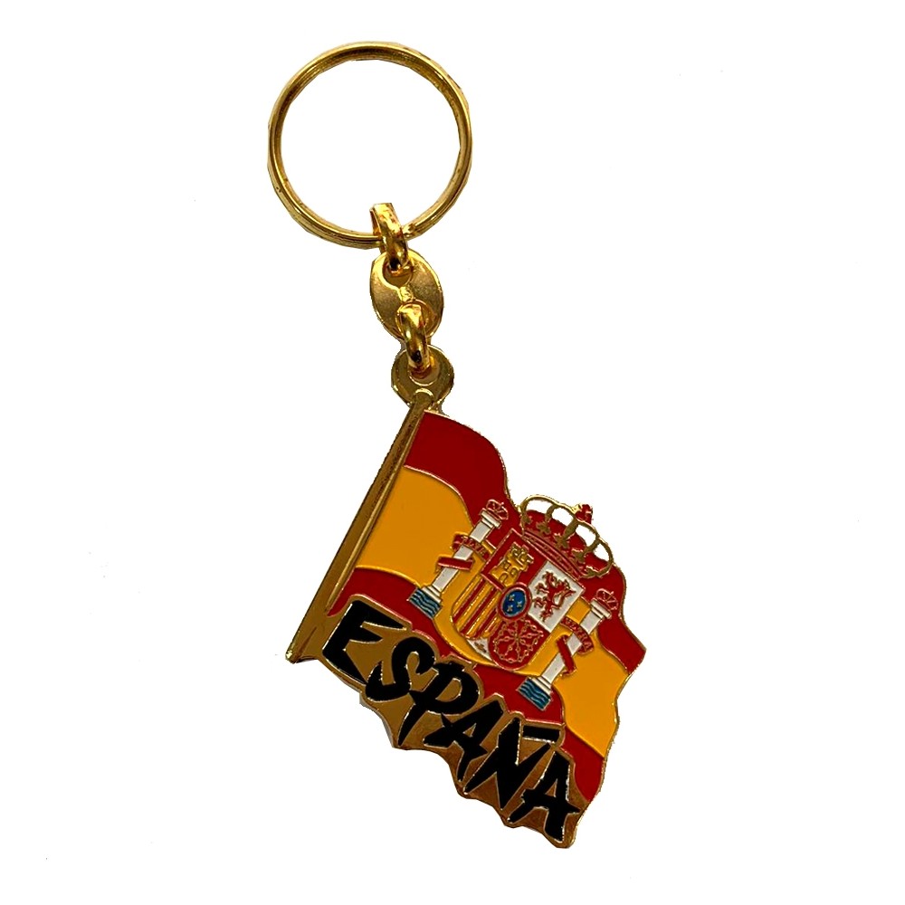 ENGRAVED FREE CB Spain With Crest Flag Round Keyring in gift box
