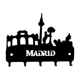 Porta-chaves de parede em ferro forjado Silueta de Madrid com cinco ganchos
