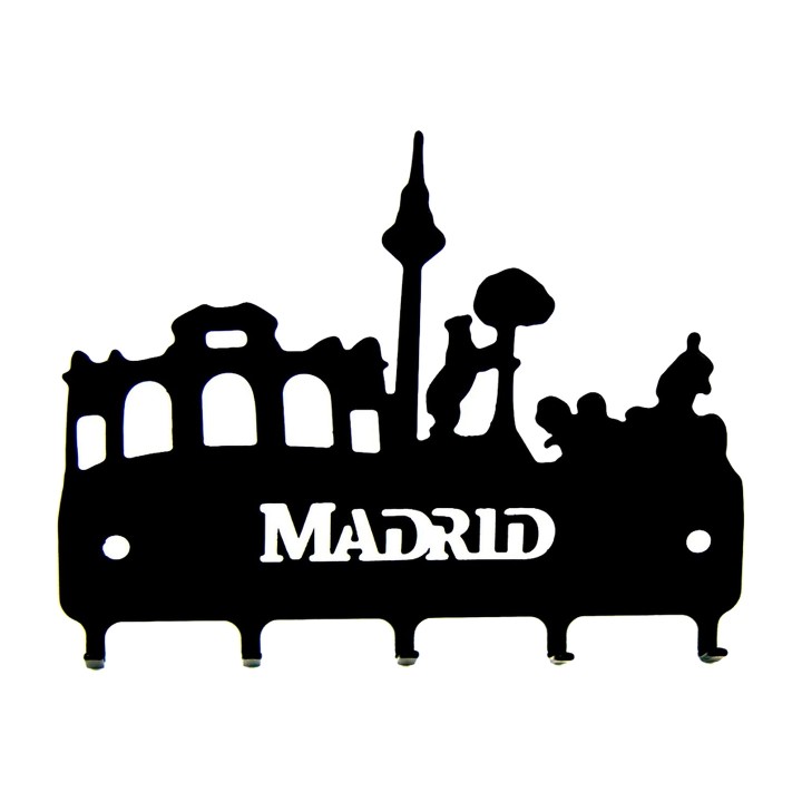 Appendichiavi da parete in ferro battuto Skyline di Madrid con cinque ganci