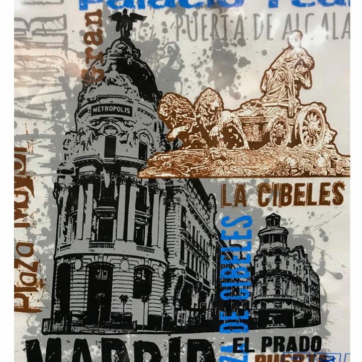 T-shirt bianca Gran Vía di Madrid – dettaglio della stampa