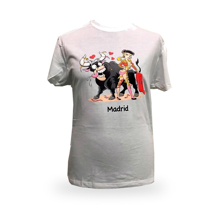 Lustiges weißes T-Shirt Stier und Torera für Erwachsene