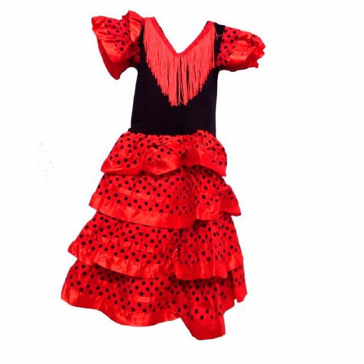 Flamenco-Kinderkostüm in Rot mit schwarzen Punkten