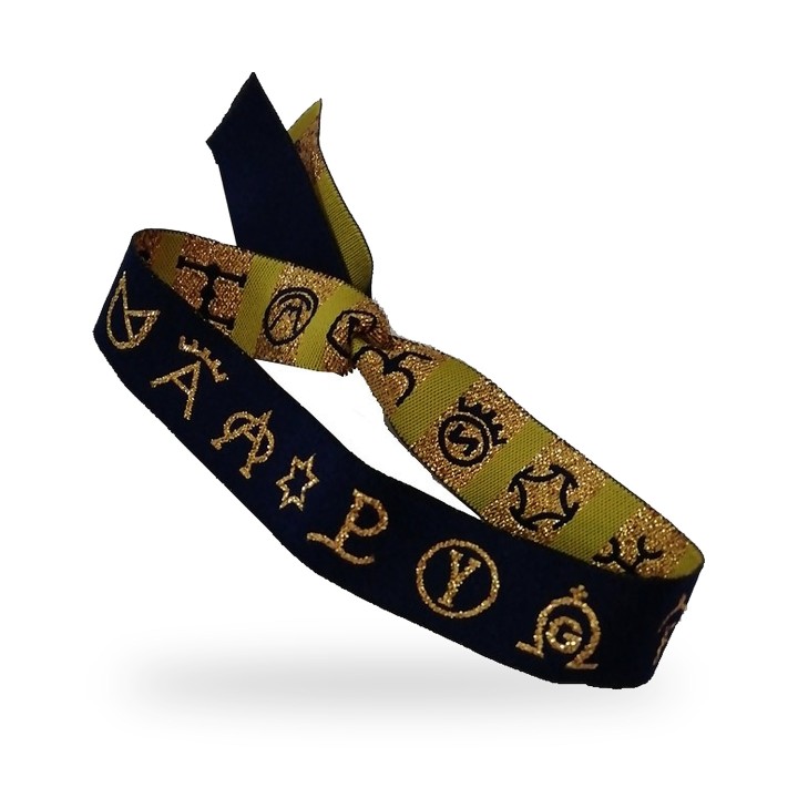 Stierkampf-Armband mit goldenen Brandzeichen, blaues Band
