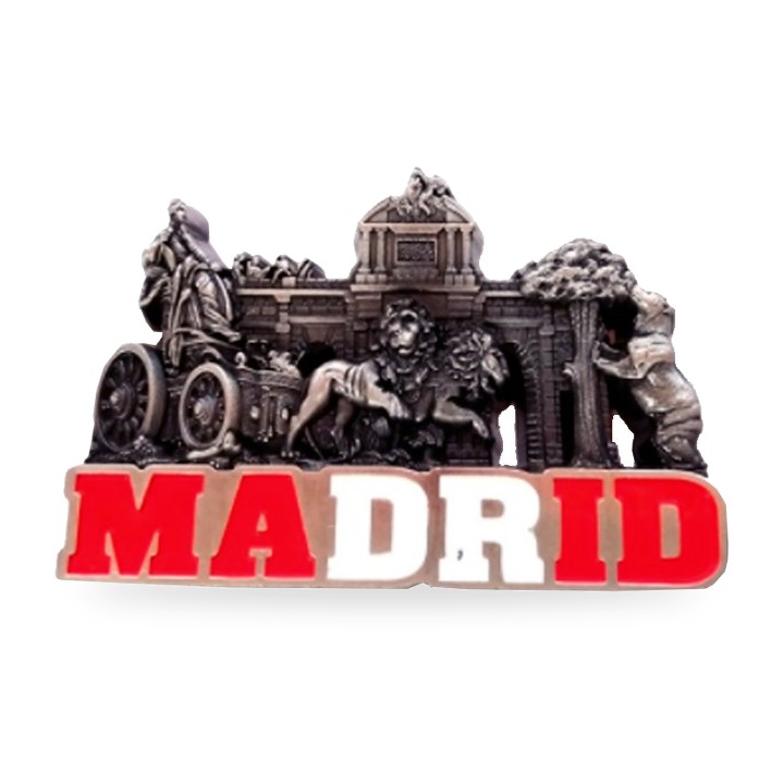 Íman de frigorífico metálico de Madrid com os seus monumentos