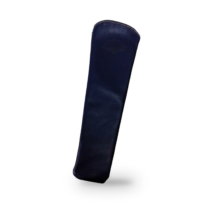 Bolsa de pele para leque em azul-marinho, com leque gravado