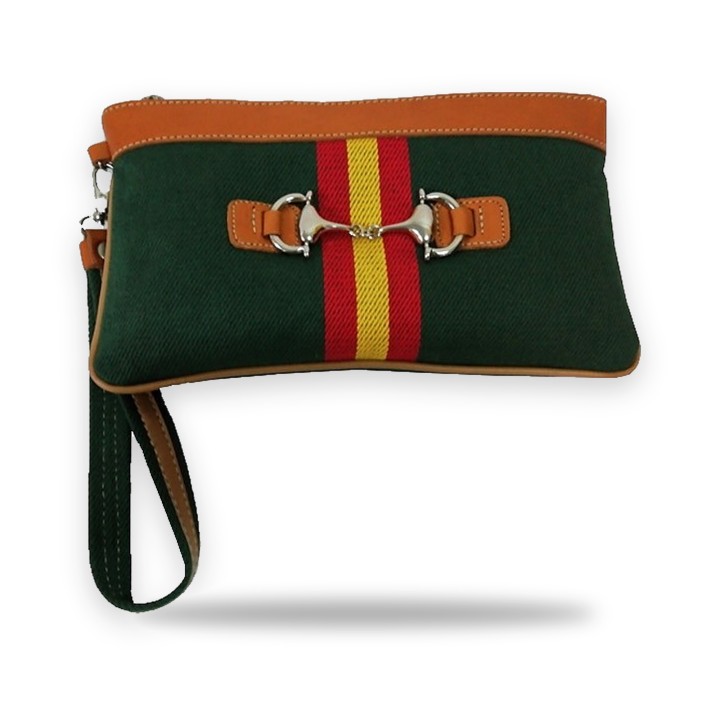 Spanish flag clutch bag with stirrup in green