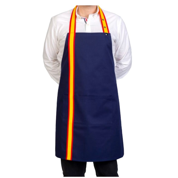 Avental de cozinha com peitilho e fita Bandeira de Espanha, cor azul