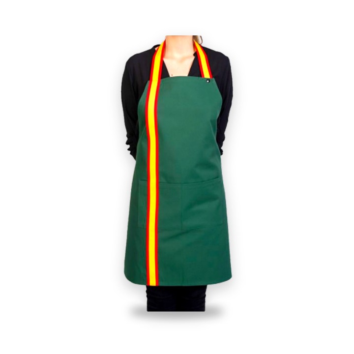 Delantal de cocina con peto y cinta Bandera de España, color verde