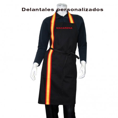 Delantal de cocina Bandera de España Personalizado color negro