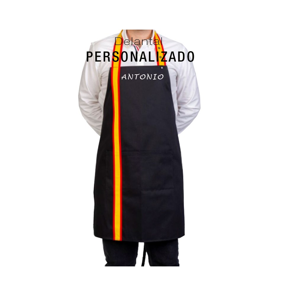 Delantal de cocina Bandera de España Personalizado color negro