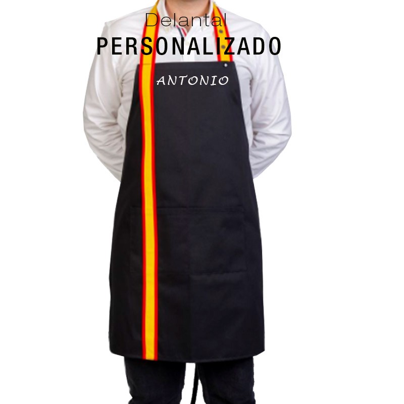 Delantal de cocina Bandera de España Personalizado color negro