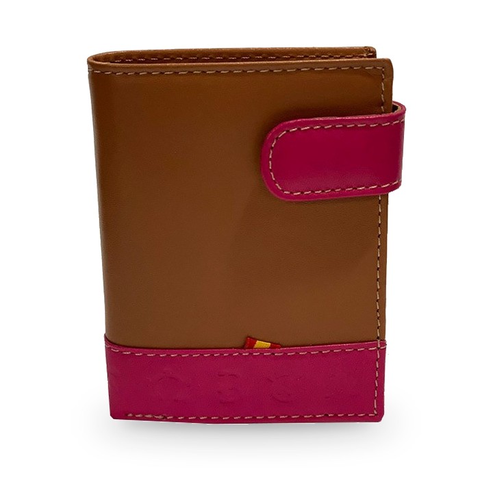 Cartera de piel para hombre con hierros ganaderos en fucsia