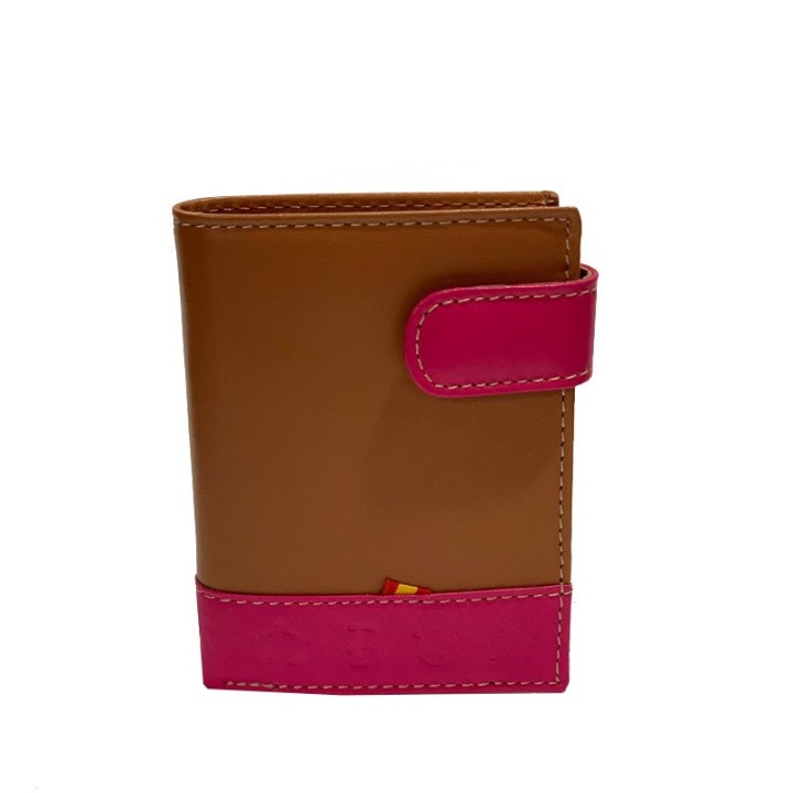 Men brown and fuchsia pink leather wallet Ubrique bull brandings bullfighting motif - ZiNGS