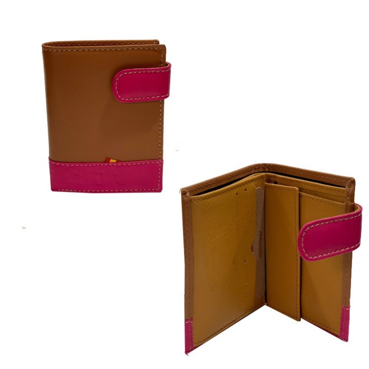 Men brown and fuchsia pink leather wallet Ubrique bull brandings bullfighting motif - ZiNGS