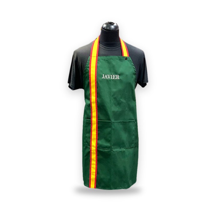 Personalised Spanish flag bib apron, green – view 11