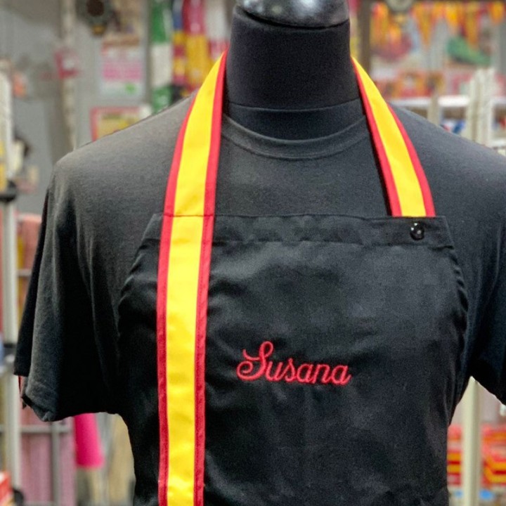 Tablier de cuisine personnalisé drapeau espagnol, noir
