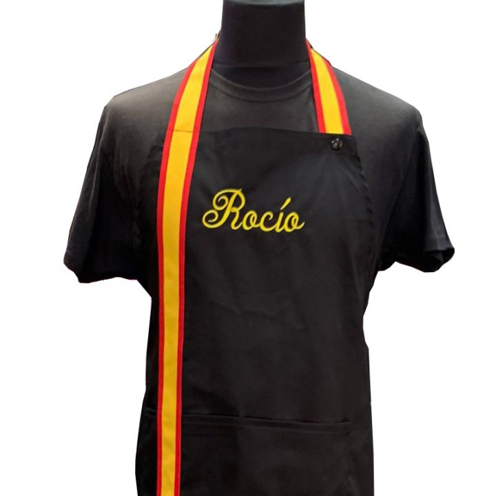 Tablier de cuisine personnalisé drapeau espagnol, noir