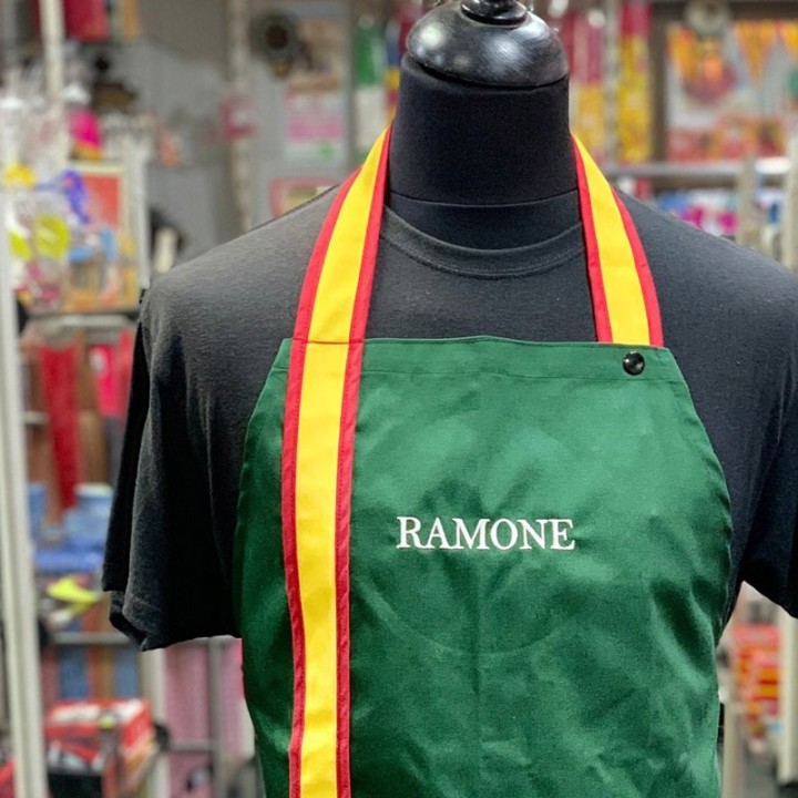 Personalised Spanish flag bib apron, green – view 12