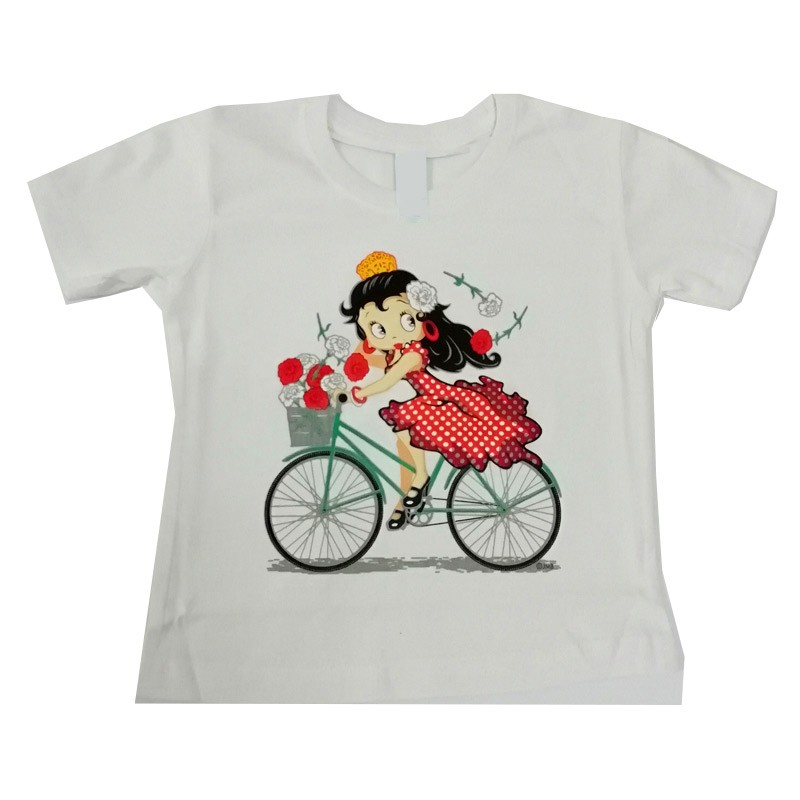 eximir Hija Suposiciones, suposiciones. Adivinar Camiseta infantil Souvenirs de España- Flamenca Betty en bicicleta