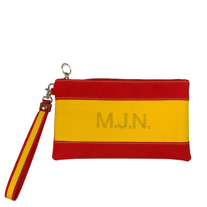 Pochette clutch drapeau d'Espagne personnalisée en toile avec dragonne et initiales - ZiNGS