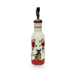 Ölflasche aus Keramik mit Stier im Mosaik, in Rot