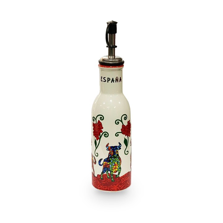 Oliera in ceramica con toro a mosaico, colore rosso