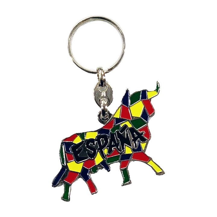 Portachiavi con toro della Spagna, modello 1 con toro a mosaico multicolore