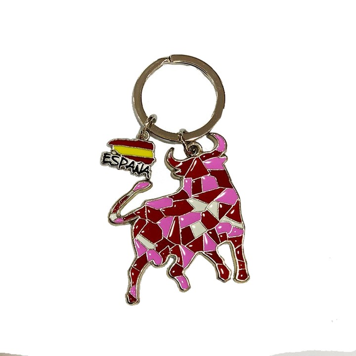 Schlüsselanhänger spanischer Stier mit rosa Mosaik-Stier