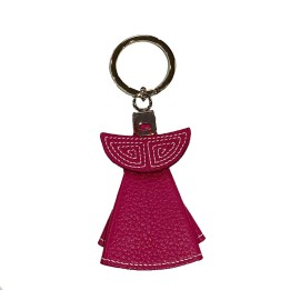 Portachiavi taurino a forma di capote in pelle fucsia e giallo albero