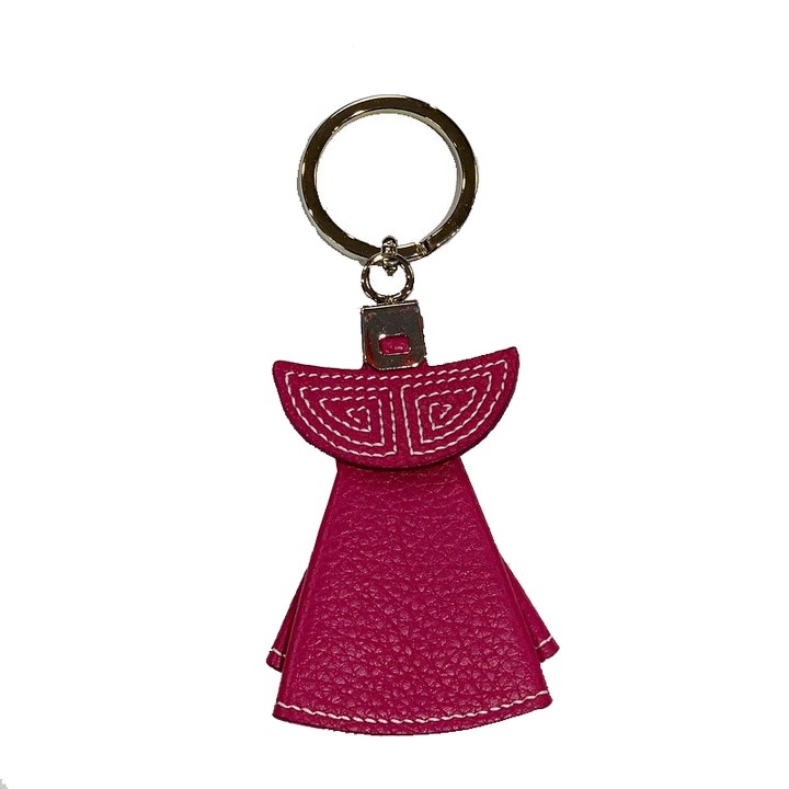 Portachiavi taurino a forma di capote in pelle fucsia e giallo albero