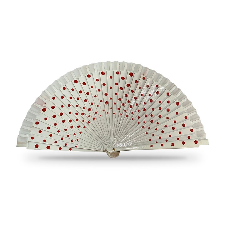 Ventaglio flamenco in legno a pois, bianco e rosso
