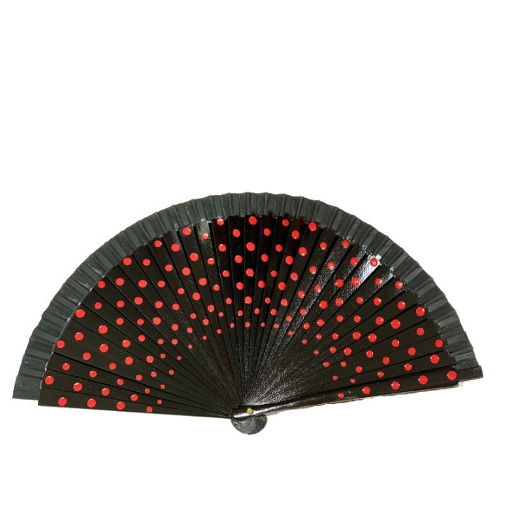 Abanico madera de lunares negro rojo